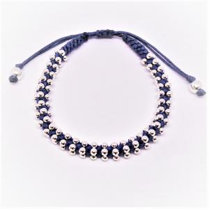 Sterling Silver and Royal Blue Waxed Cotton Friendship Bracelet
